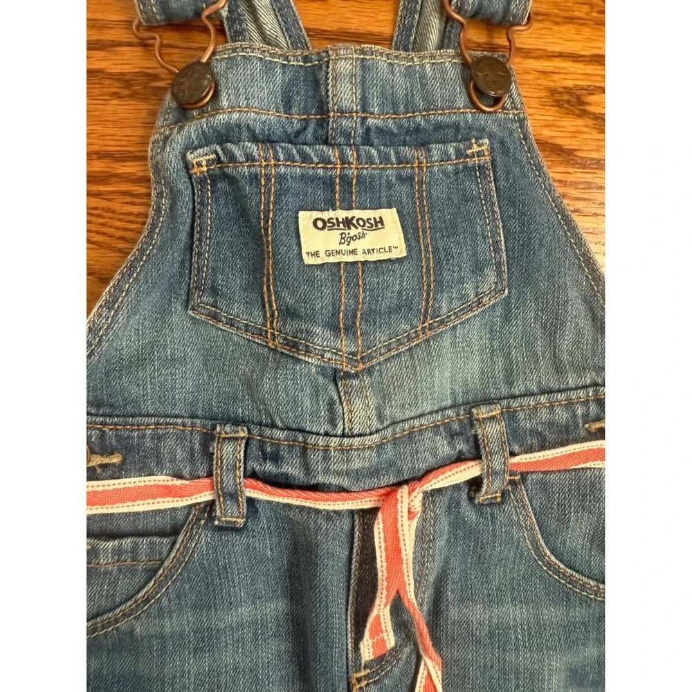 OshKosh Bgosh Girls Denim Overall Jumper Dress Medium Wash Blue 3T Ribbon Belt